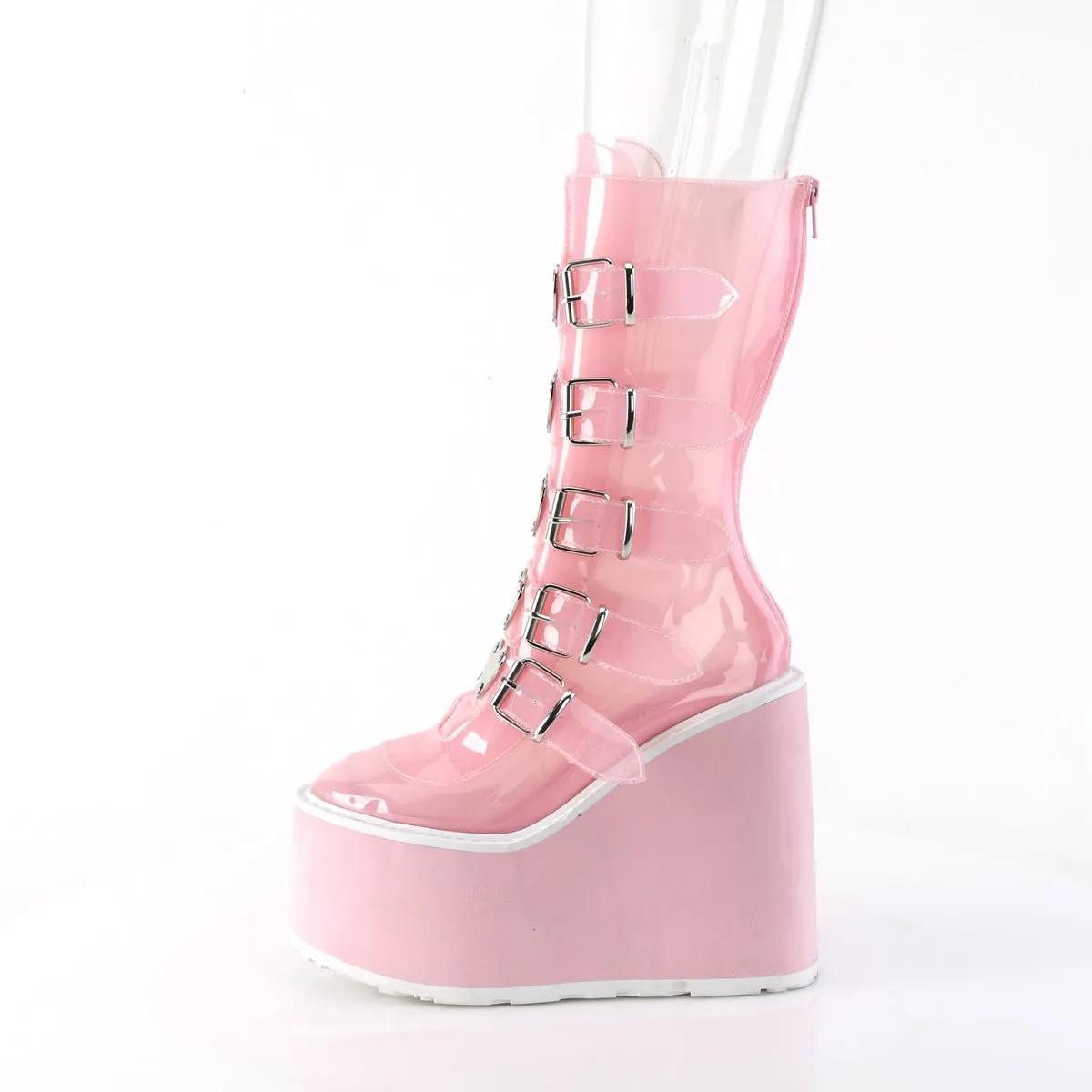 Demonia SWING-230C | Baby Pink TPU Mid-Calf Boots