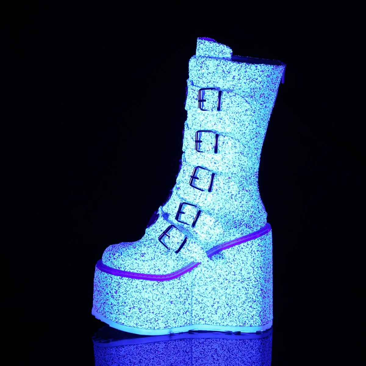 Demonia SWING-230G | White Glitter Mid-Calf Boots