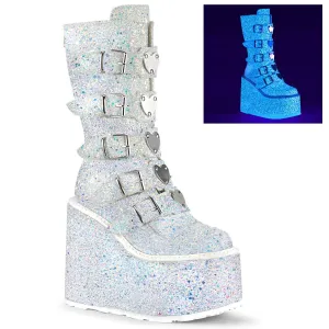 Demonia SWING-230G | White Glitter Mid-Calf Boots