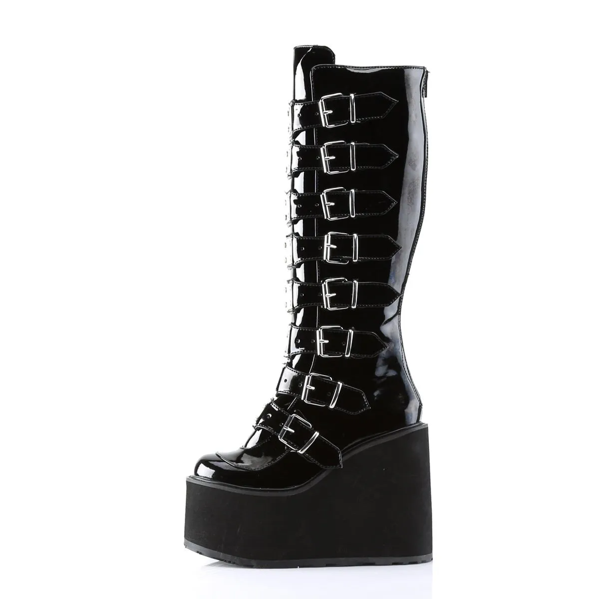 Demonia SWING-815 | Black Patent Leather Knee High Boots