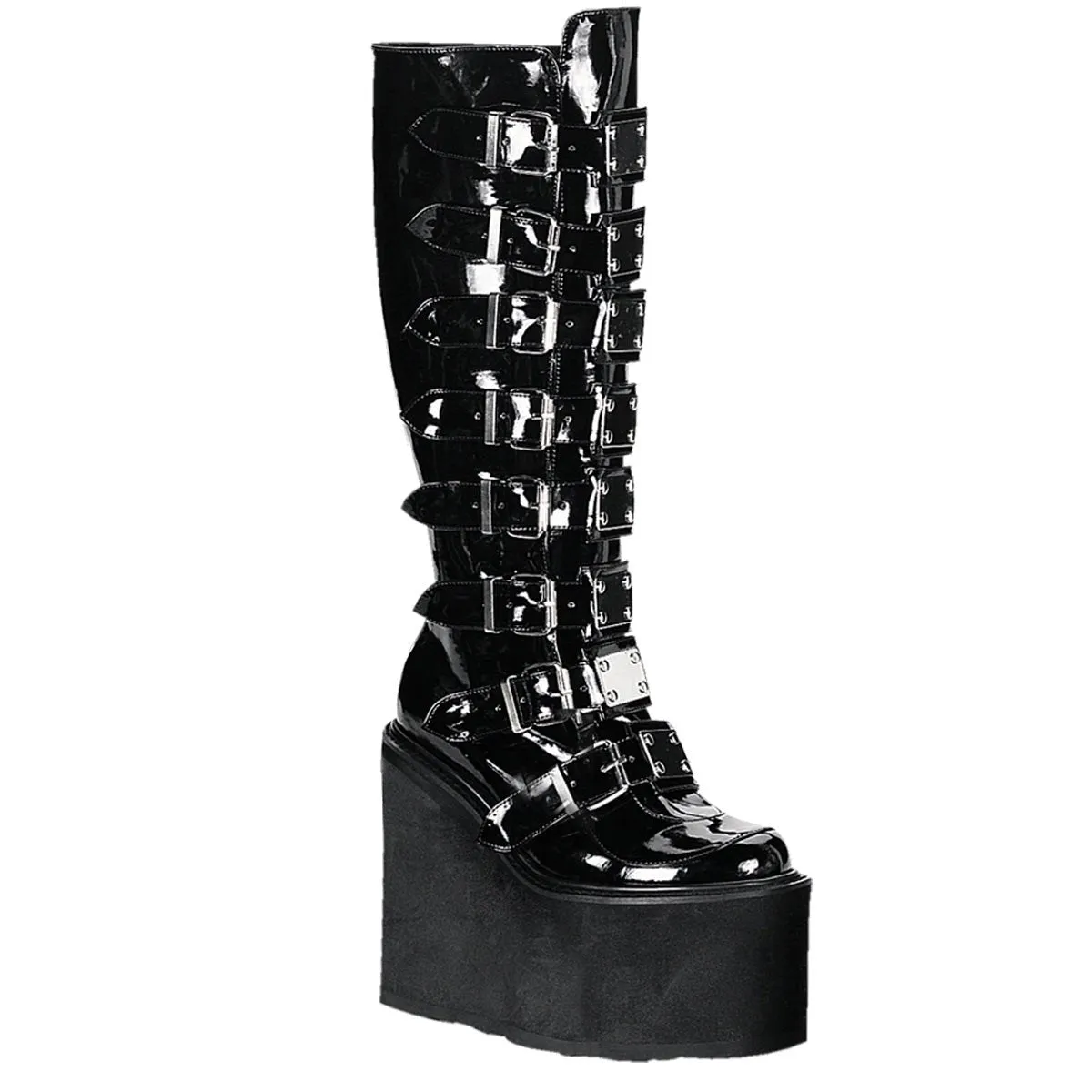 Demonia SWING-815 | Black Patent Leather Knee High Boots