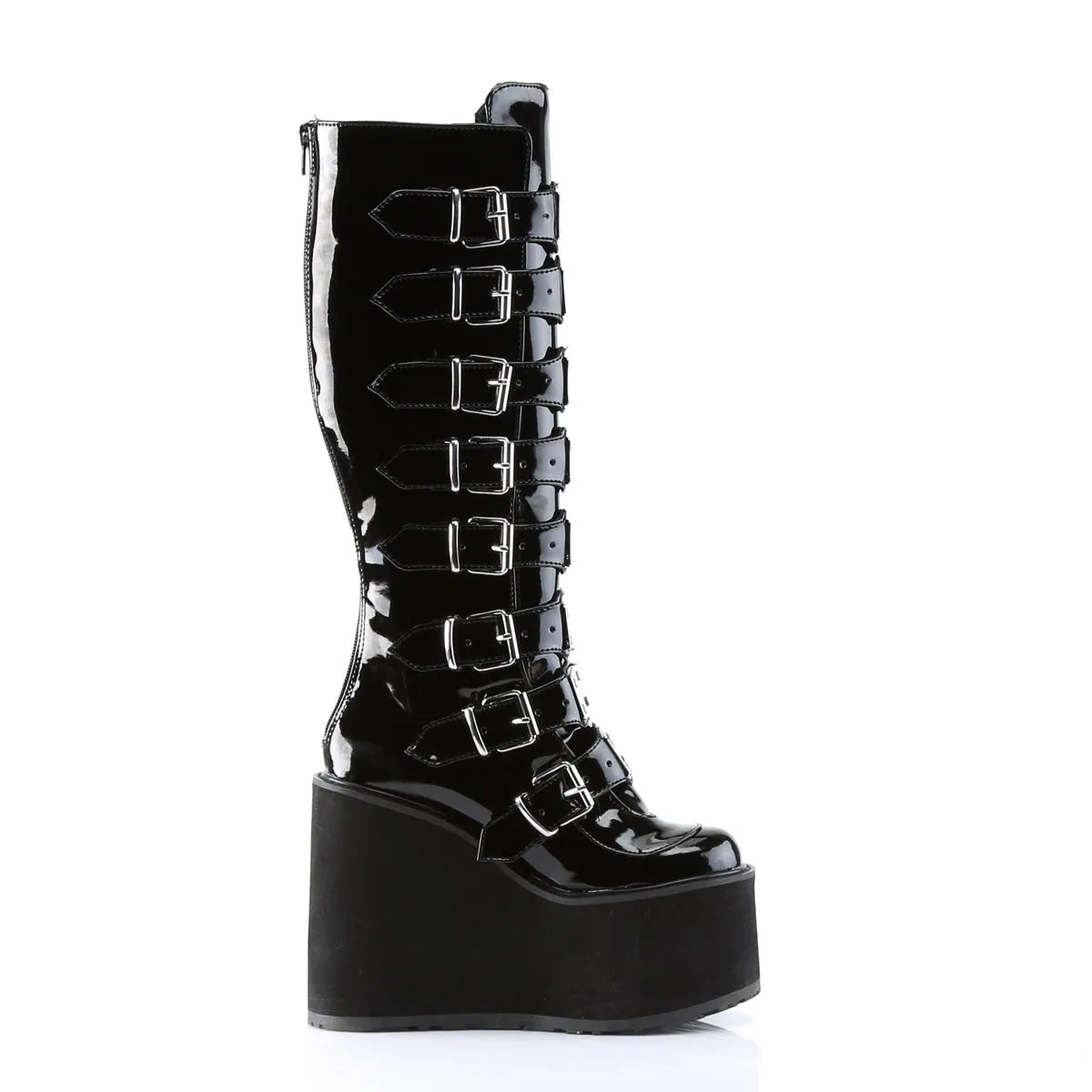 Demonia SWING-815 | Black Patent Leather Knee High Boots