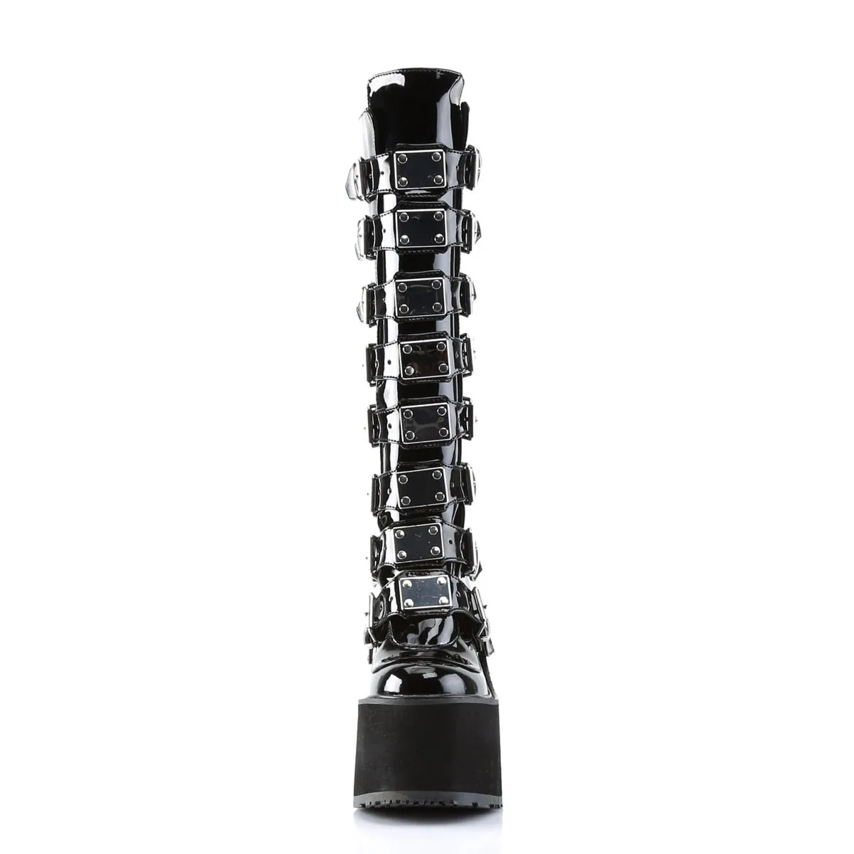 Demonia SWING-815 | Black Patent Leather Knee High Boots