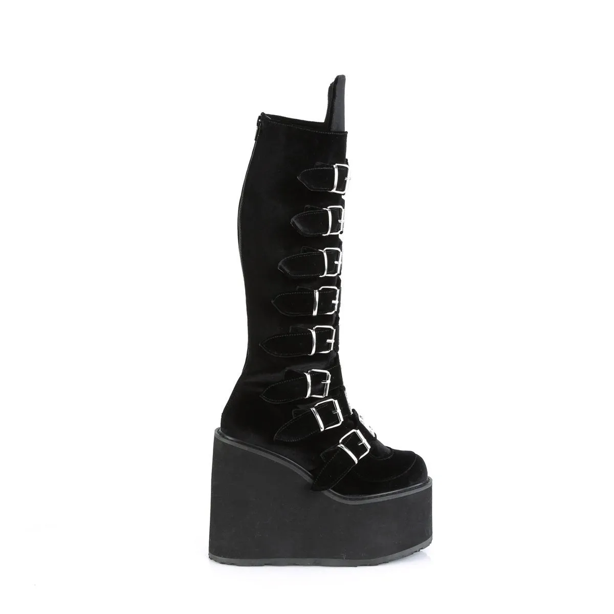 Demonia SWING-815 | Black  Velvet Knee High Boots