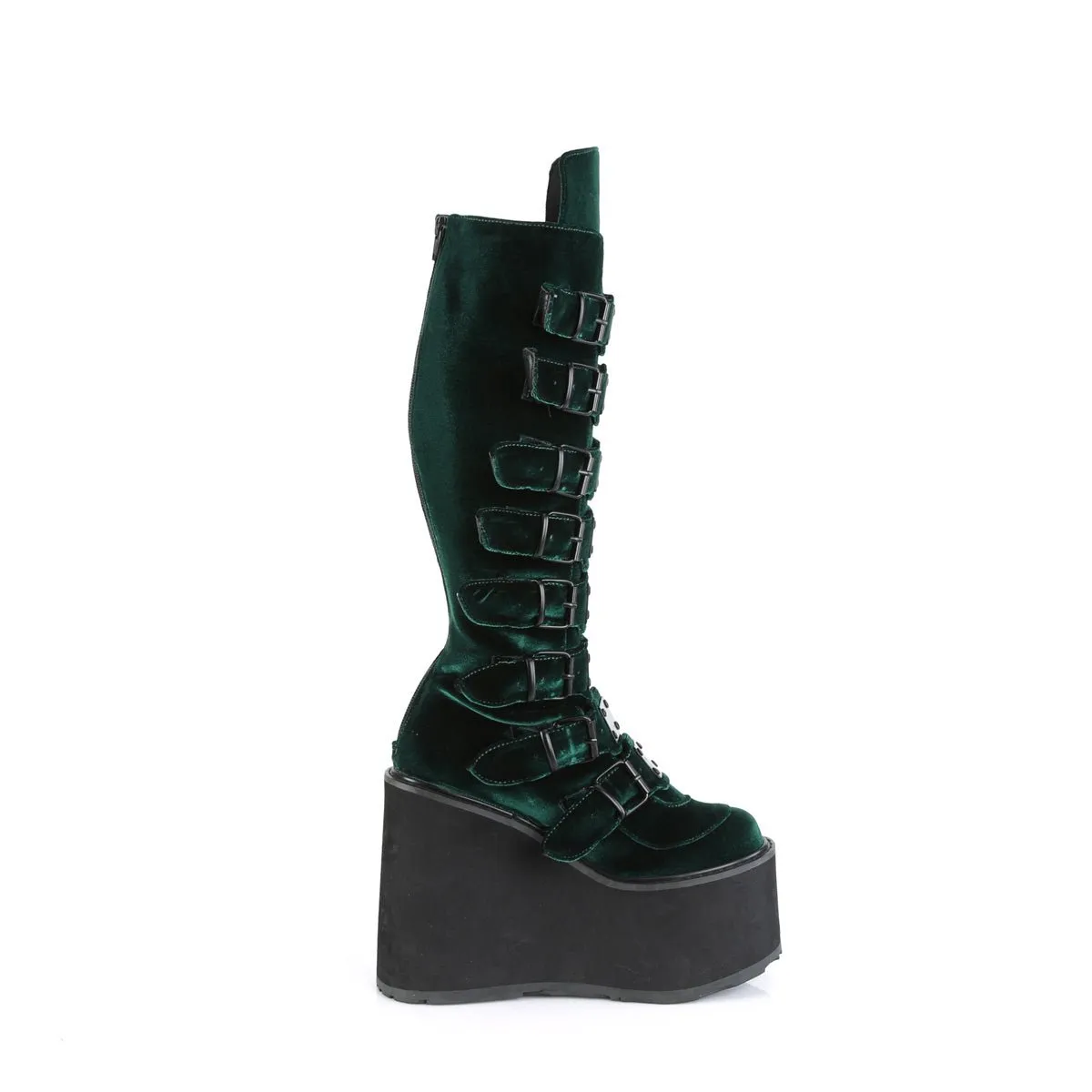 Demonia SWING-815 | Emerald Velvet Knee High Boots