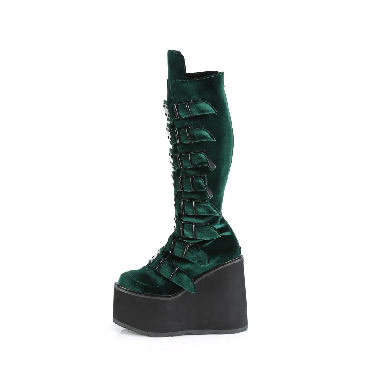 Demonia SWING-815 | Emerald Velvet Knee High Boots