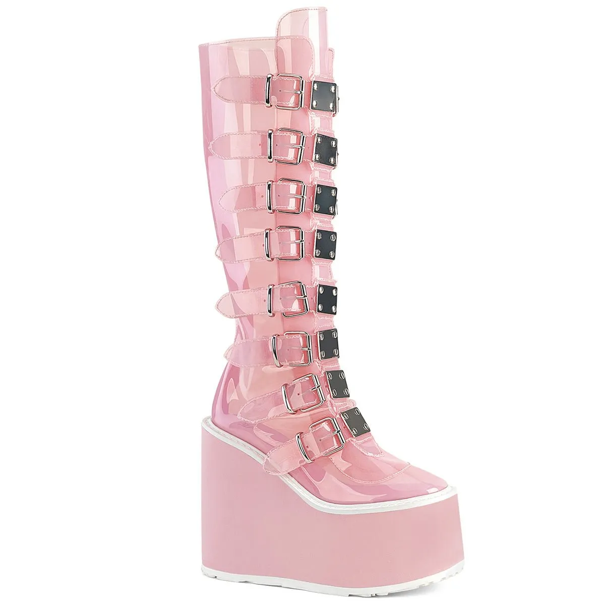 Demonia SWING-815C | Baby Pink TPU Knee High Boots