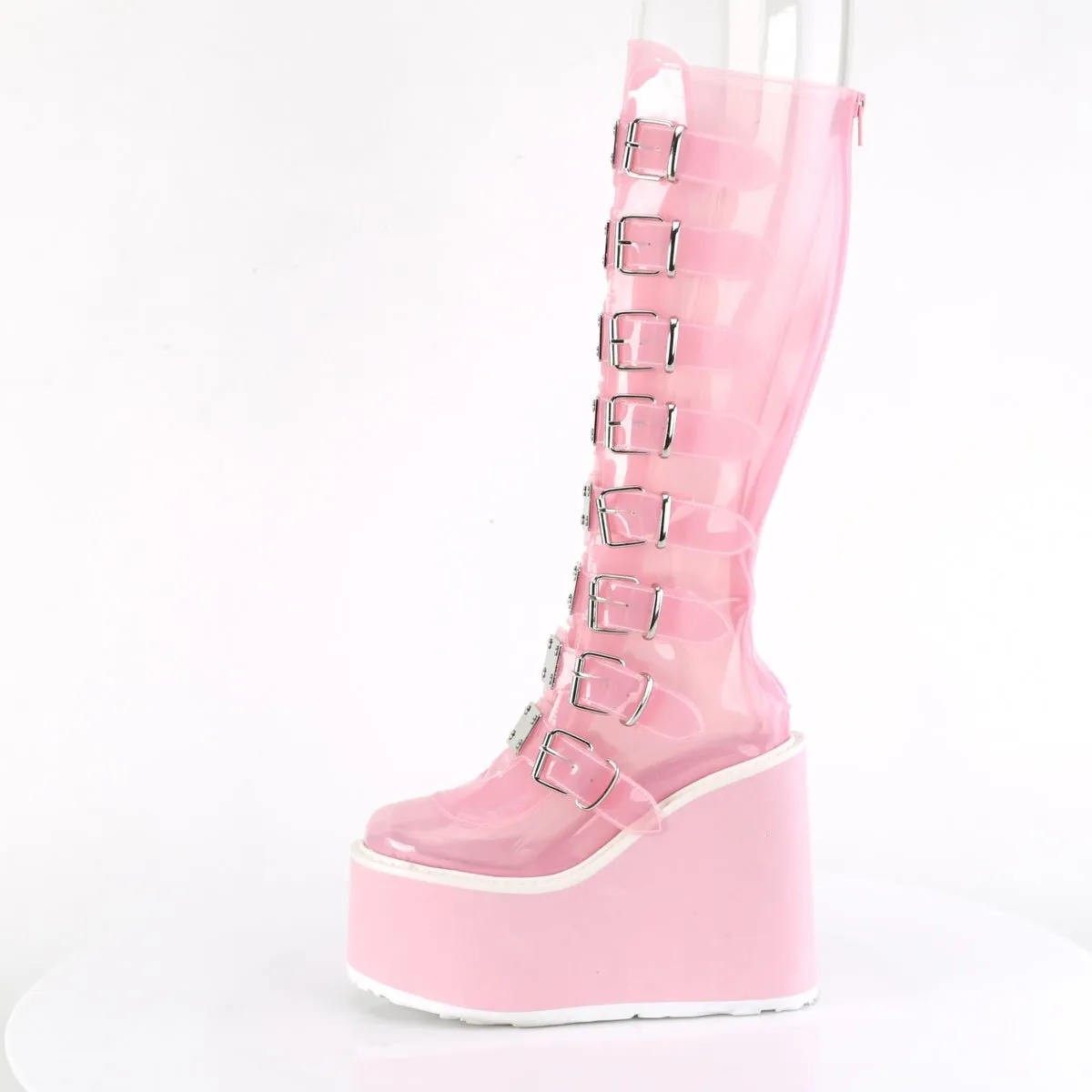 Demonia SWING-815C | Baby Pink TPU Knee High Boots