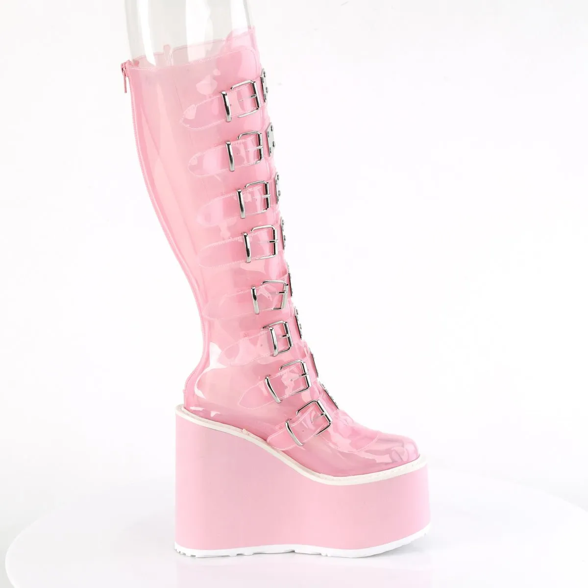 Demonia SWING-815C | Baby Pink TPU Knee High Boots