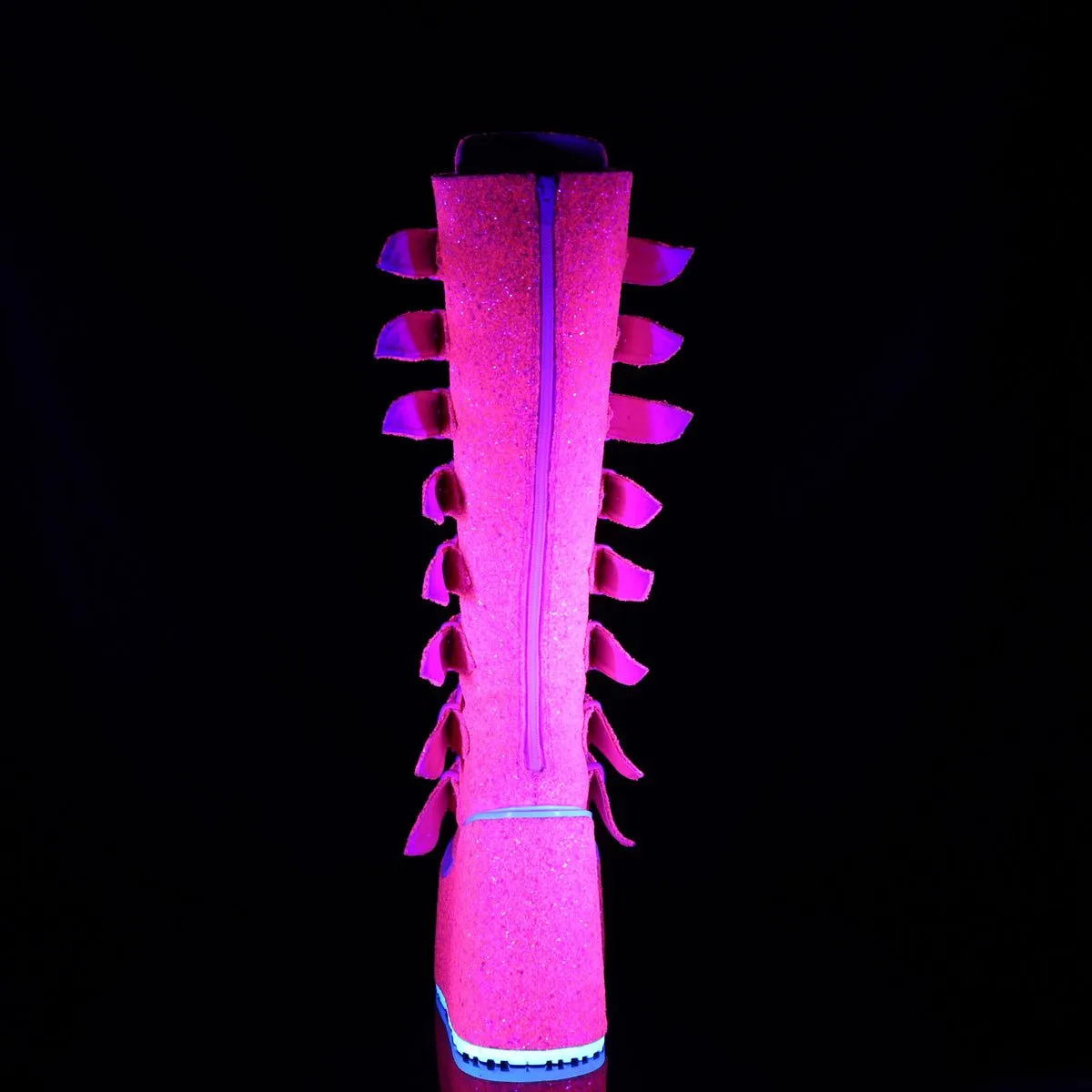 Demonia SWING-815UV | Pink Glitter Knee High Boots