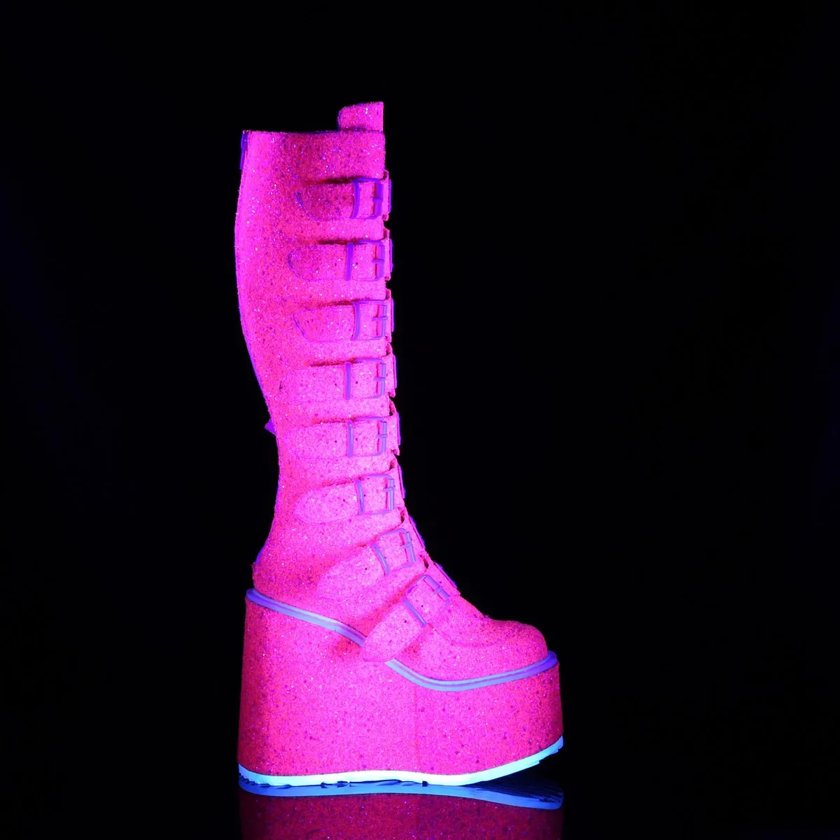 Demonia SWING-815UV | Pink Glitter Knee High Boots