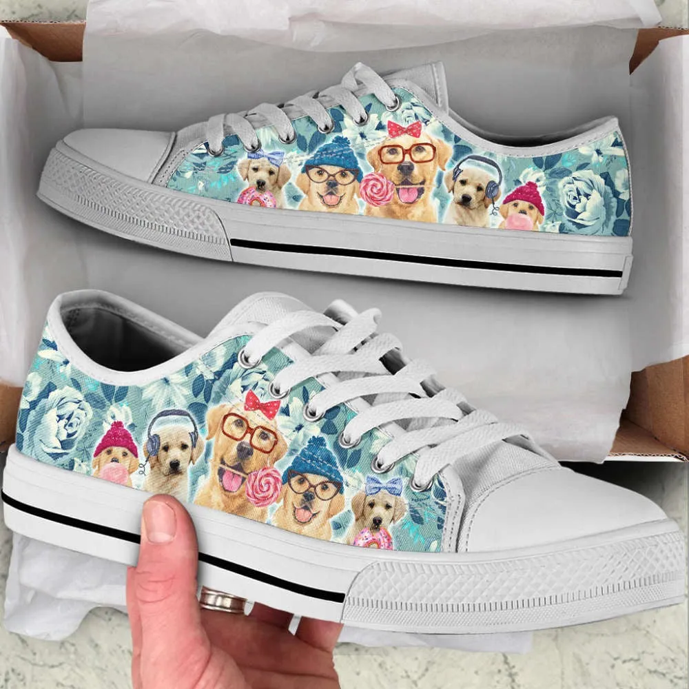 Dog Labrador Flowers Pattern Low Top Shoes Canvas Sneakers Casual Shoes, Dog Printed Shoes, Canvas Shoes For Men, Women