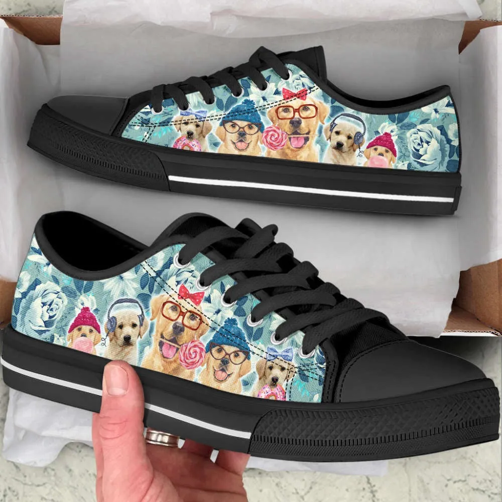 Dog Labrador Flowers Pattern Low Top Shoes Canvas Sneakers Casual Shoes, Dog Printed Shoes, Canvas Shoes For Men, Women