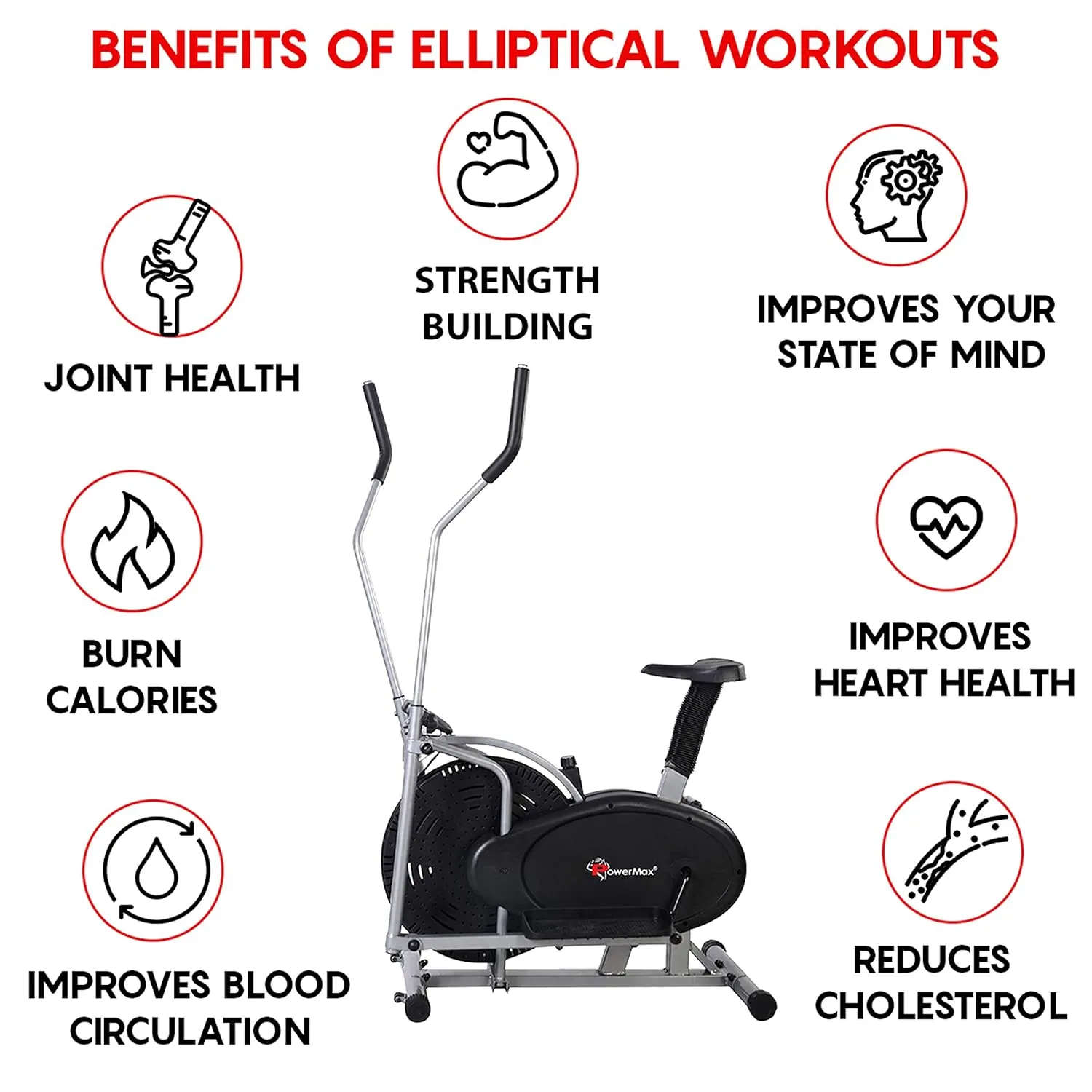 EH-200 Orbitrek Exercise Cycle and Elliptical Cross Trainer with Hand Pulse | Comfortable Seat and Smart LCD Display (Black)