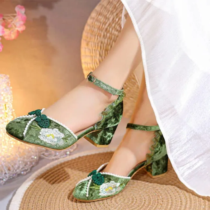 Elegant Blossom Embroidery Buckle Mary Janes Shoes