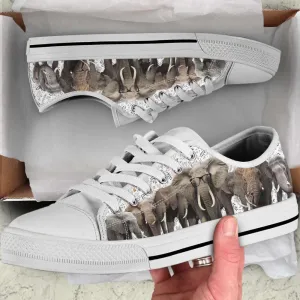 Elephant Crew Flower Low Top Shoes Canvas Print Lowtop Casual Shoes, Animal Print Canvas Shoes, Print On Canvas Shoes