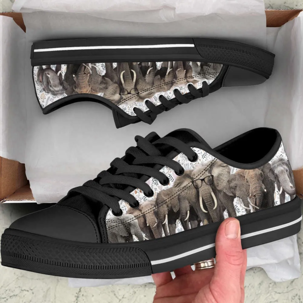 Elephant Crew Flower Low Top Shoes Canvas Print Lowtop Casual Shoes, Animal Print Canvas Shoes, Print On Canvas Shoes