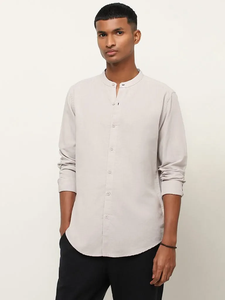 ETA Light Grey Solid Resort Fit Blended Linen Shirt