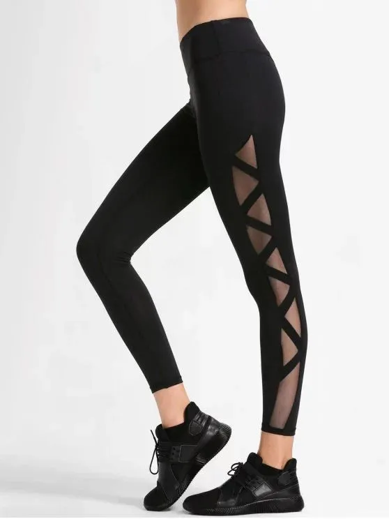 Fashion Bandage Mesh Workout Leggings