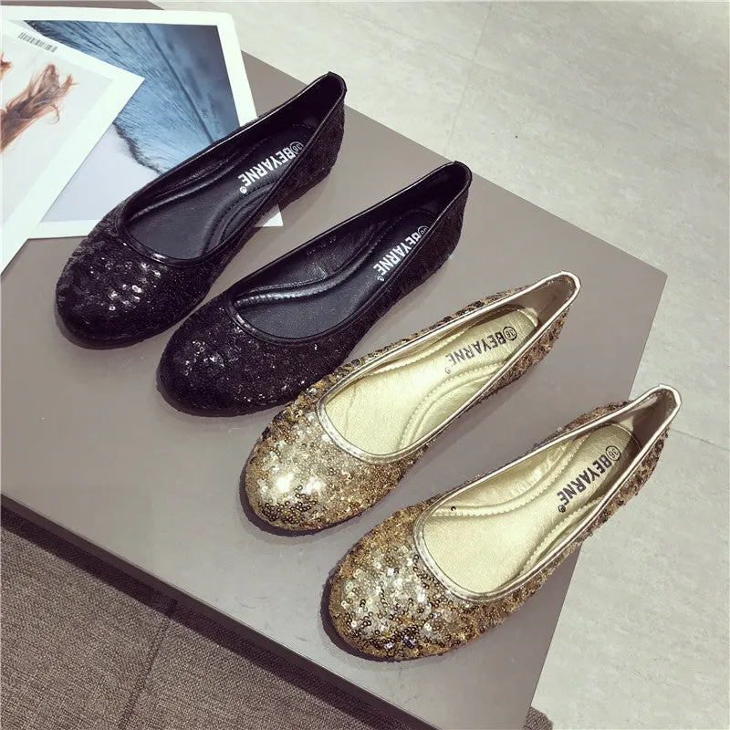 Fashion Pumps Flat Bottom Flat Heel Comfortable Sequins Shiny Pumps