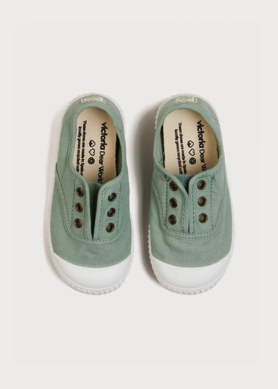 Faux Lace Hole Canvas Plimsolls in Green (24-34EU)