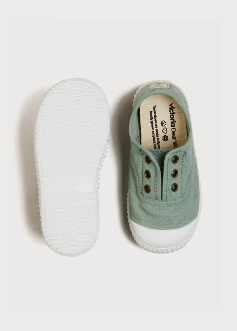 Faux Lace Hole Canvas Plimsolls in Green (24-34EU)