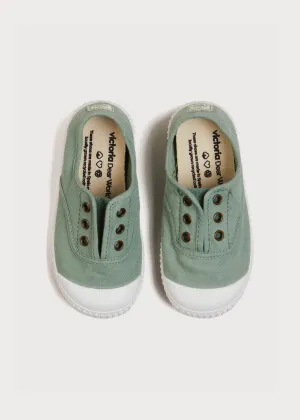 Faux Lace Hole Canvas Plimsolls in Green (24-34EU)