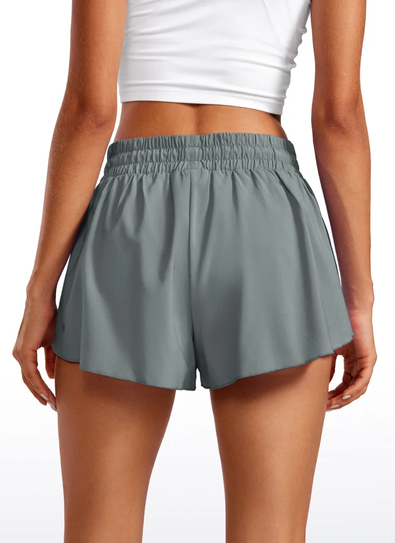 Feathery-Fit Soft High Waisted 2 in 1 Flowy Shorts 3''