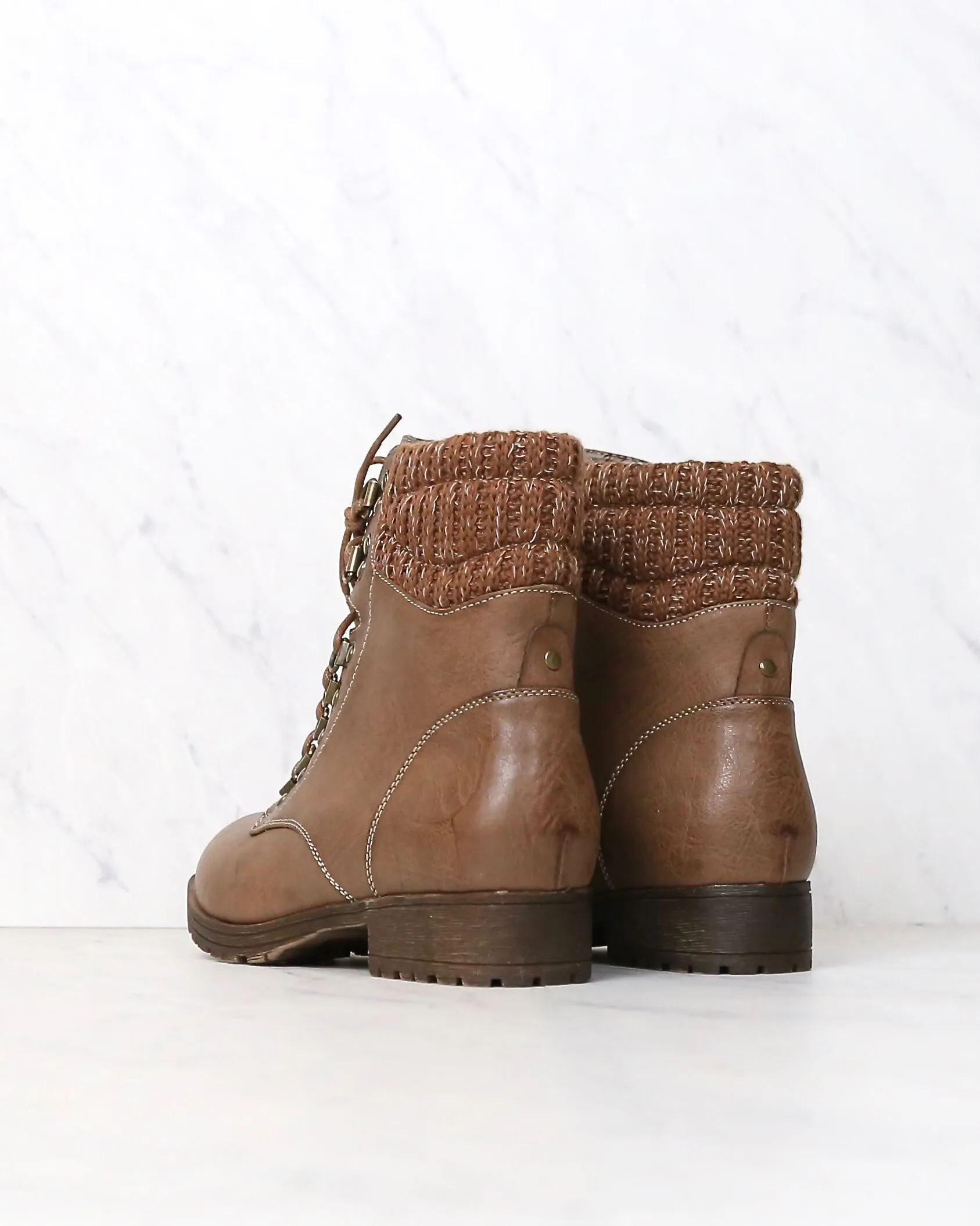 Final Sale - Sierra Falls Sweater Combat Boots in Taupe