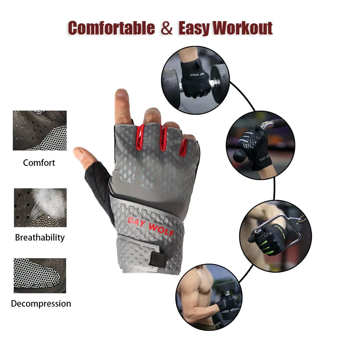 Fingerless Fitness Gloves - Day Wolf & Red