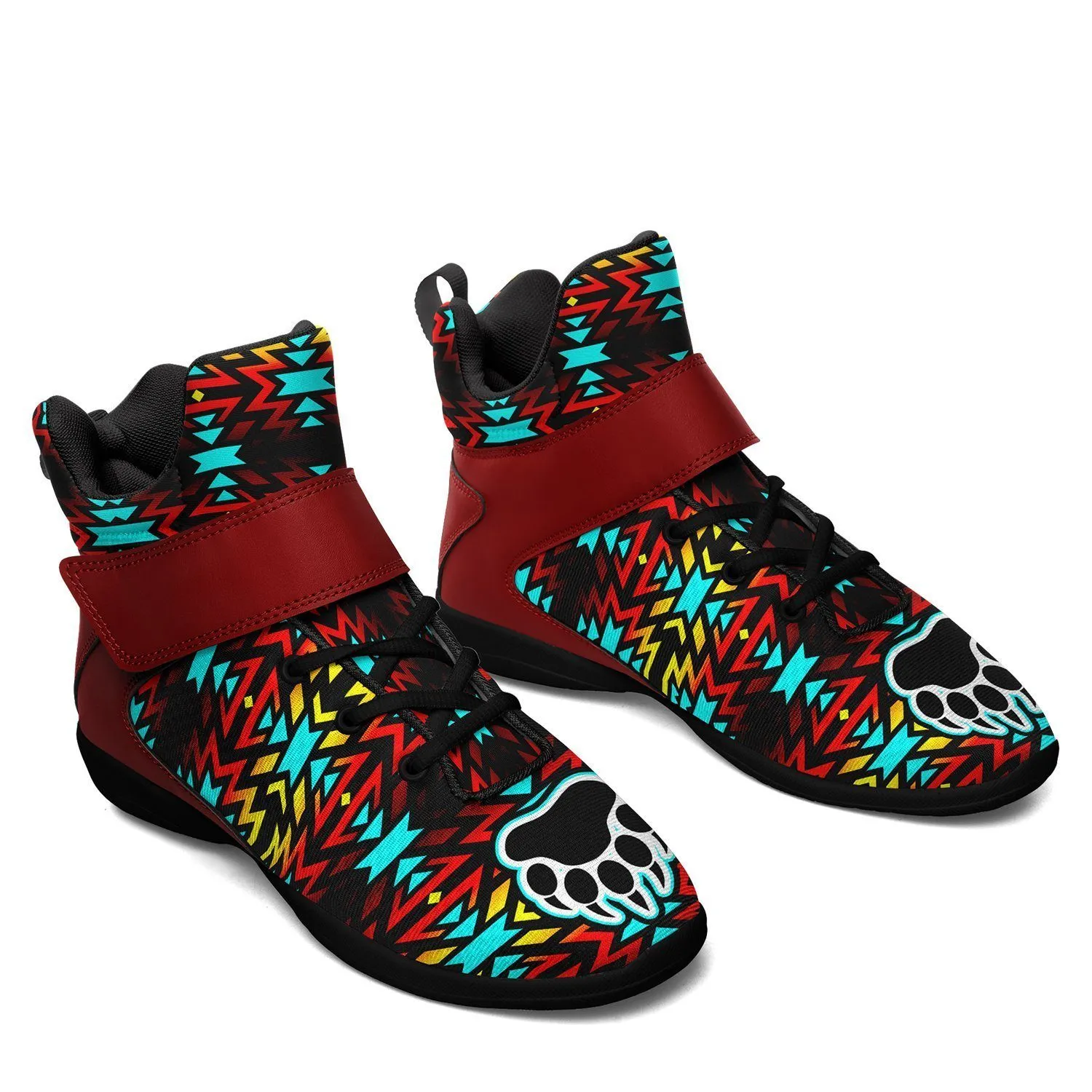 Fire Colors and Turquoise Bearpaw Ipottaa Basketball / Sport High Top Shoes - Black Sole