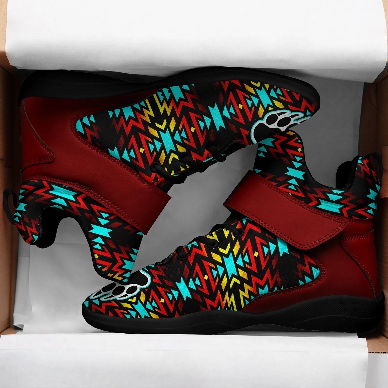 Fire Colors and Turquoise Bearpaw Ipottaa Basketball / Sport High Top Shoes - Black Sole