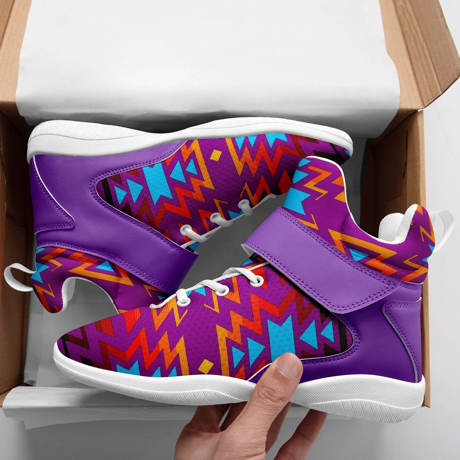 Fire Colors and Turquoise Purple Ipottaa Basketball / Sport High Top Shoes