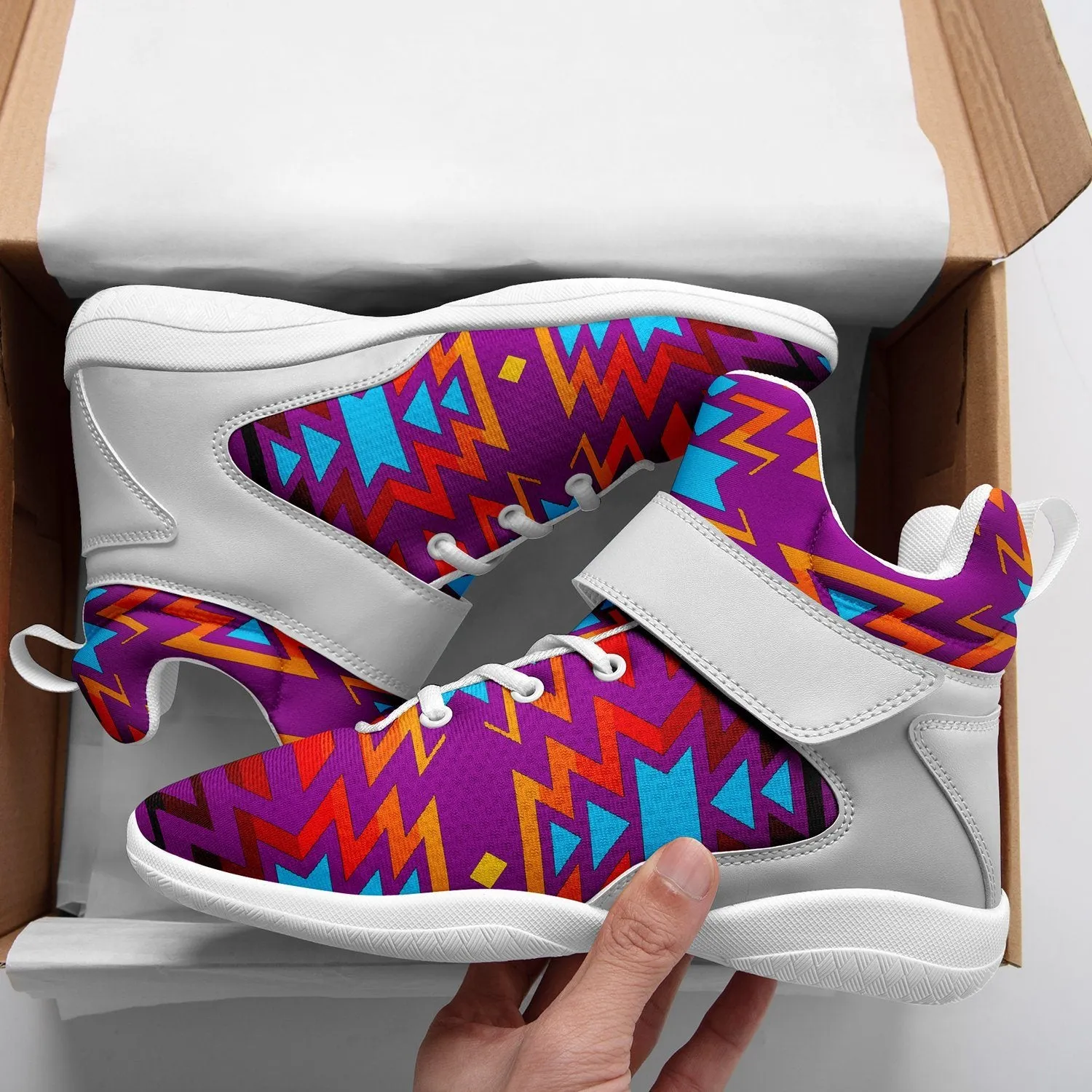 Fire Colors and Turquoise Purple Ipottaa Basketball / Sport High Top Shoes