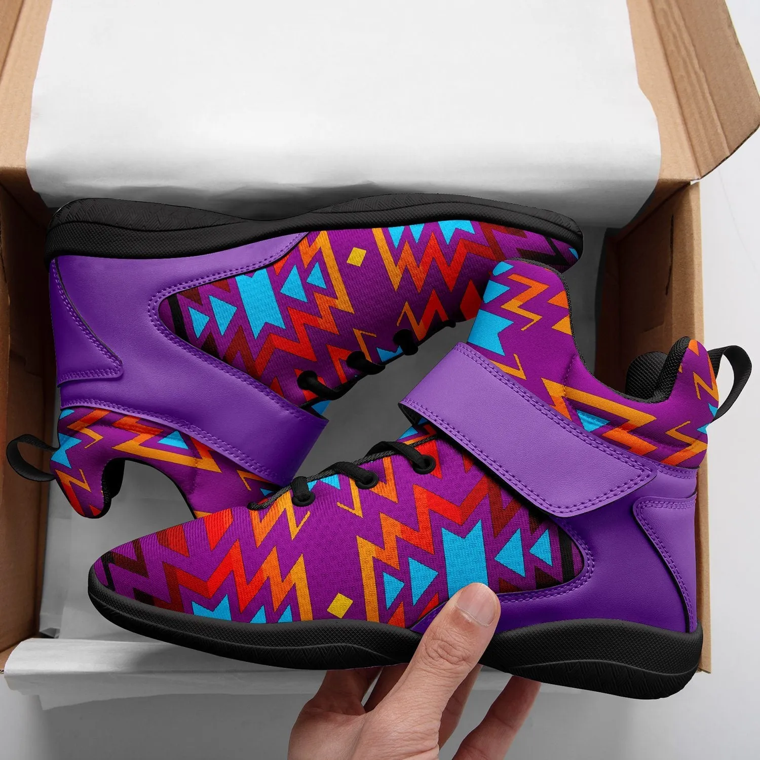 Fire Colors and Turquoise Purple Ipottaa Basketball / Sport High Top Shoes