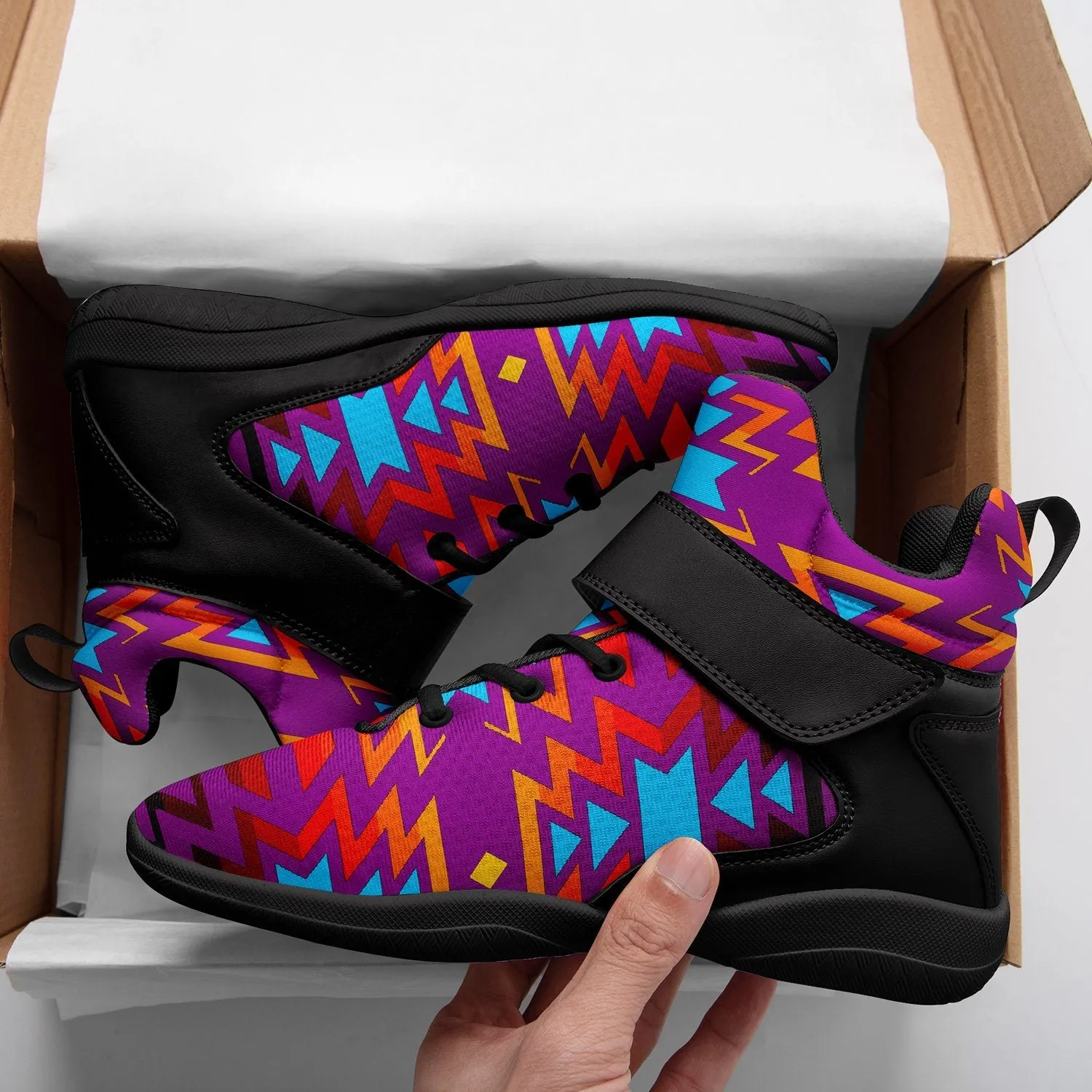 Fire Colors and Turquoise Purple Ipottaa Basketball / Sport High Top Shoes