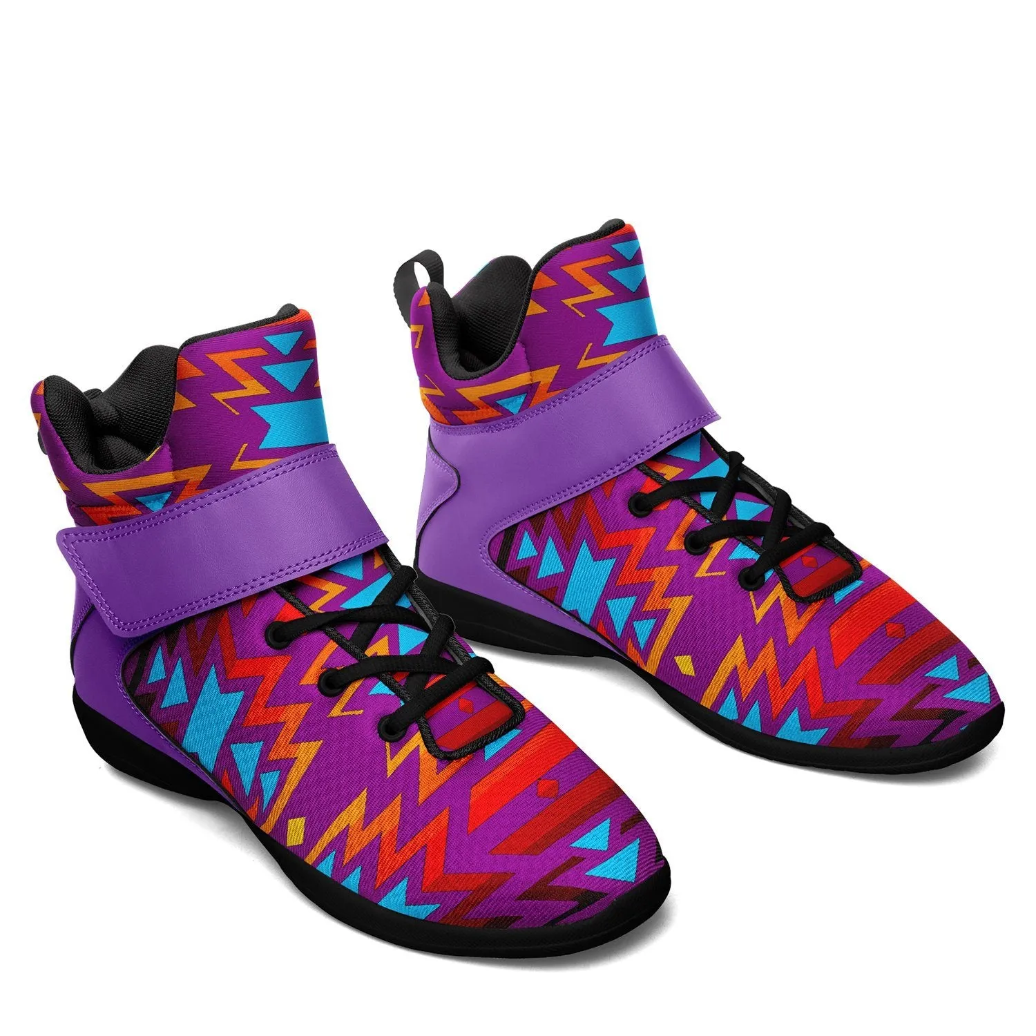 Fire Colors and Turquoise Purple Ipottaa Basketball / Sport High Top Shoes