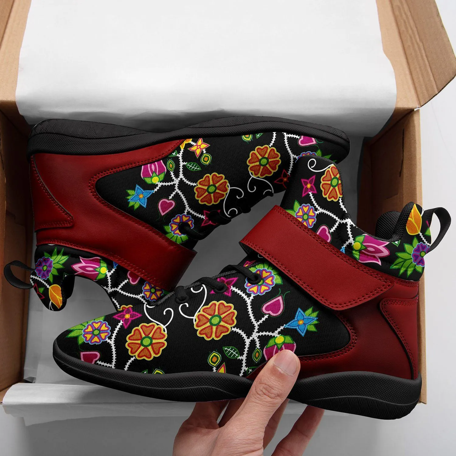 Floral Beadwork Ipottaa Basketball / Sport High Top Shoes - Black Sole