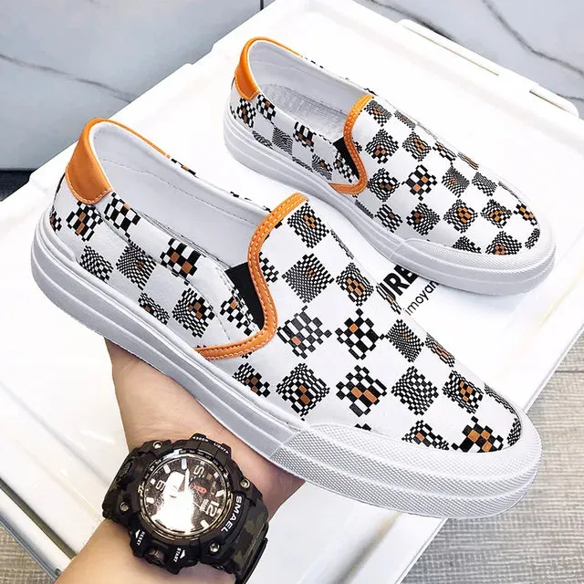 Genuine Leather Checkered Slip-on Sneakers