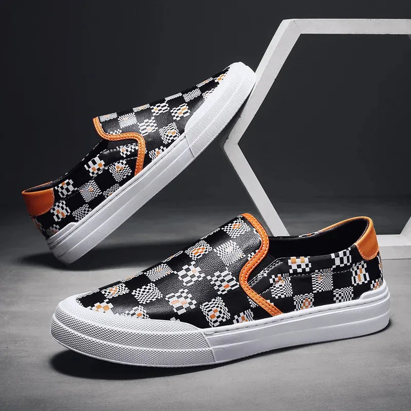 Genuine Leather Checkered Slip-on Sneakers