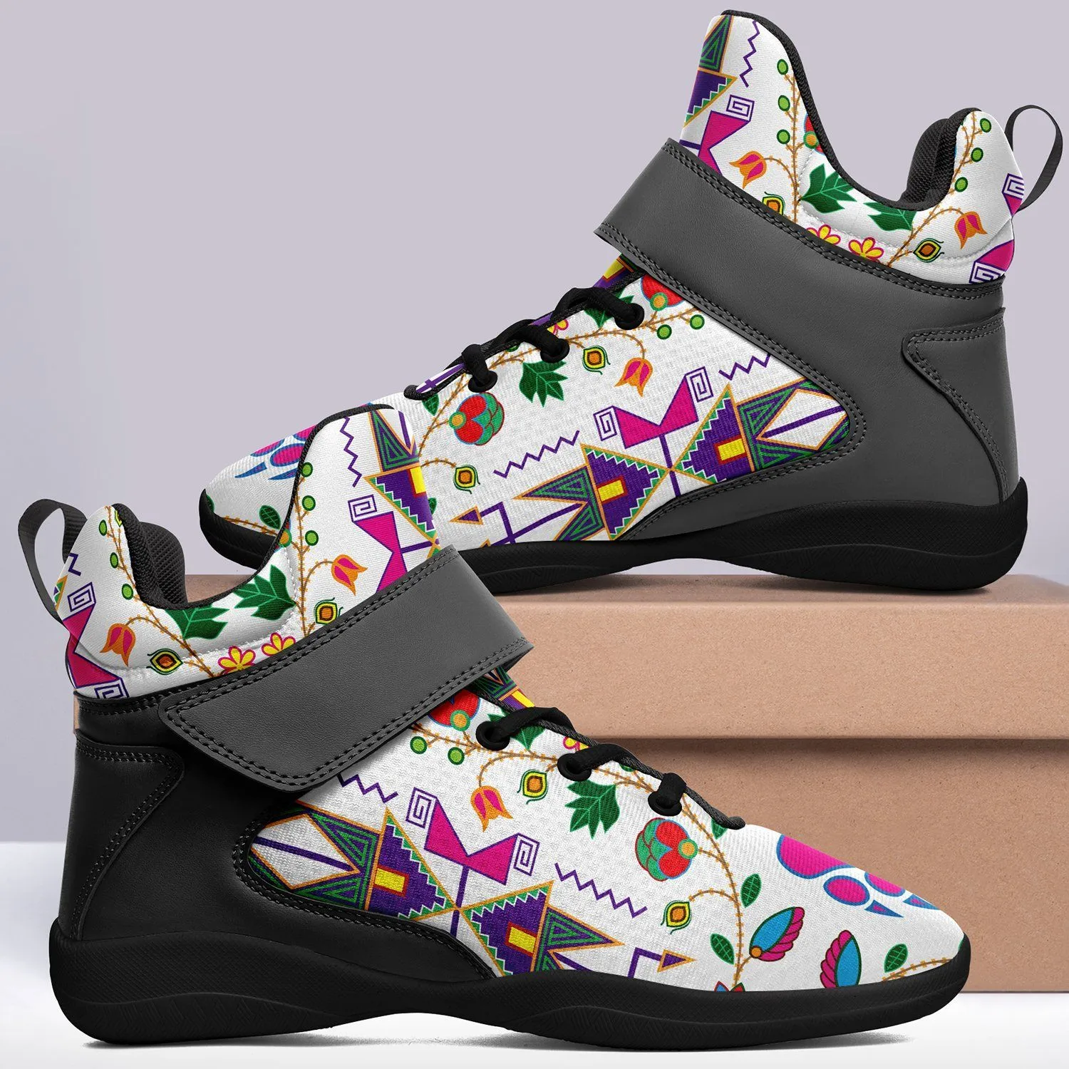 Geometric Floral Fall White Ipottaa Basketball / Sport High Top Shoes - Black Sole