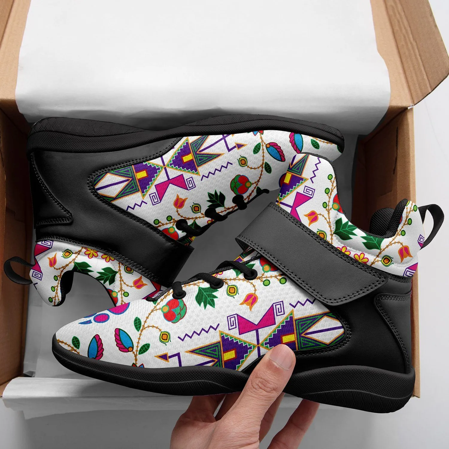 Geometric Floral Fall White Ipottaa Basketball / Sport High Top Shoes - Black Sole