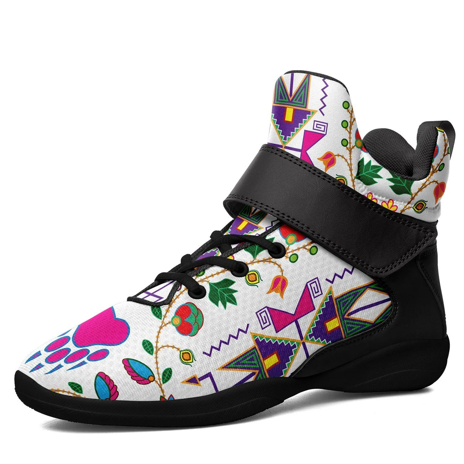 Geometric Floral Fall White Ipottaa Basketball / Sport High Top Shoes - Black Sole