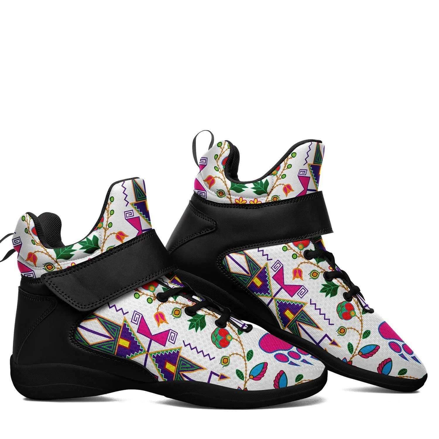 Geometric Floral Fall White Ipottaa Basketball / Sport High Top Shoes - Black Sole