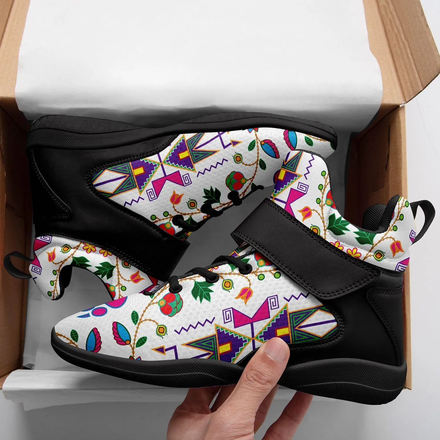 Geometric Floral Fall White Ipottaa Basketball / Sport High Top Shoes - Black Sole