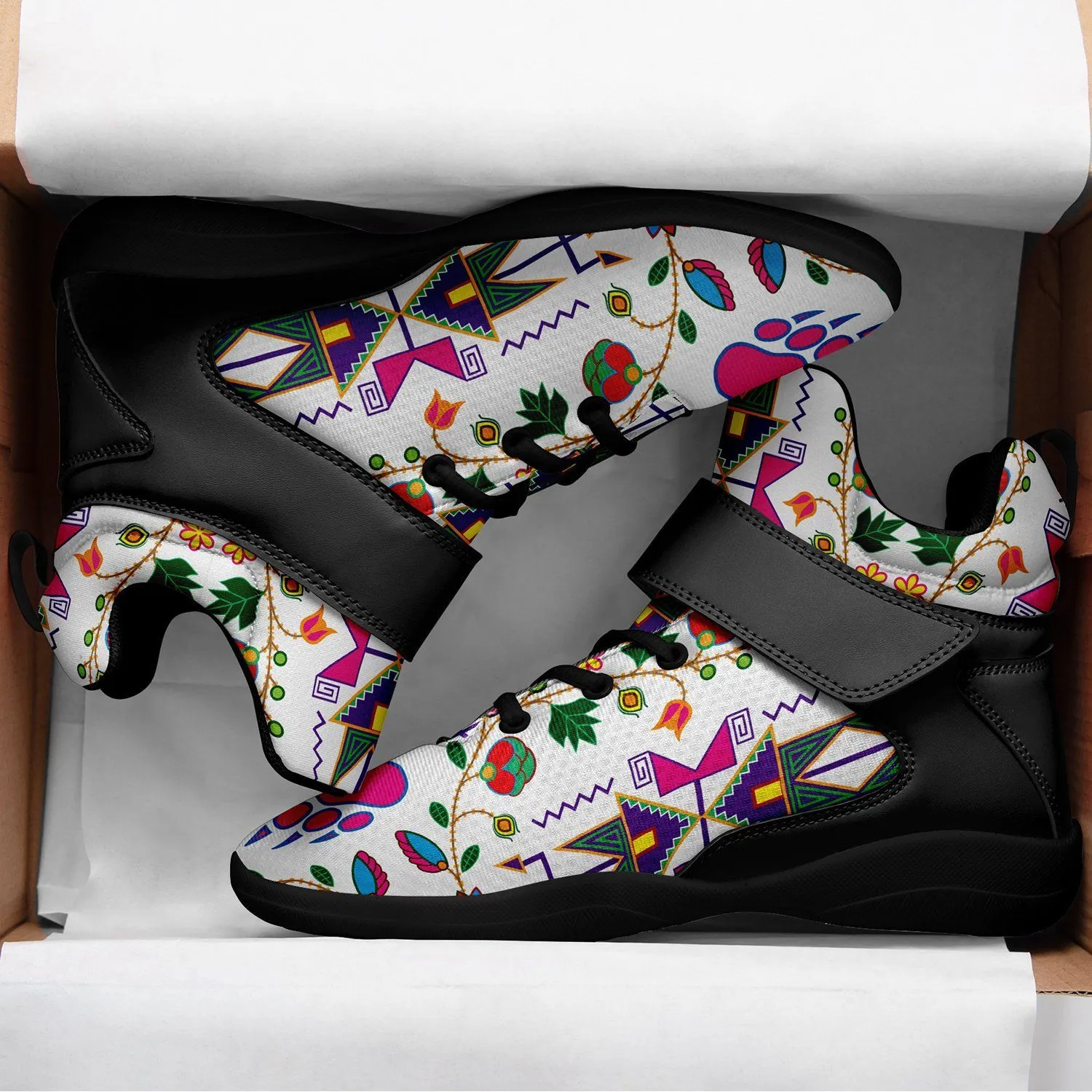 Geometric Floral Fall White Ipottaa Basketball / Sport High Top Shoes - Black Sole