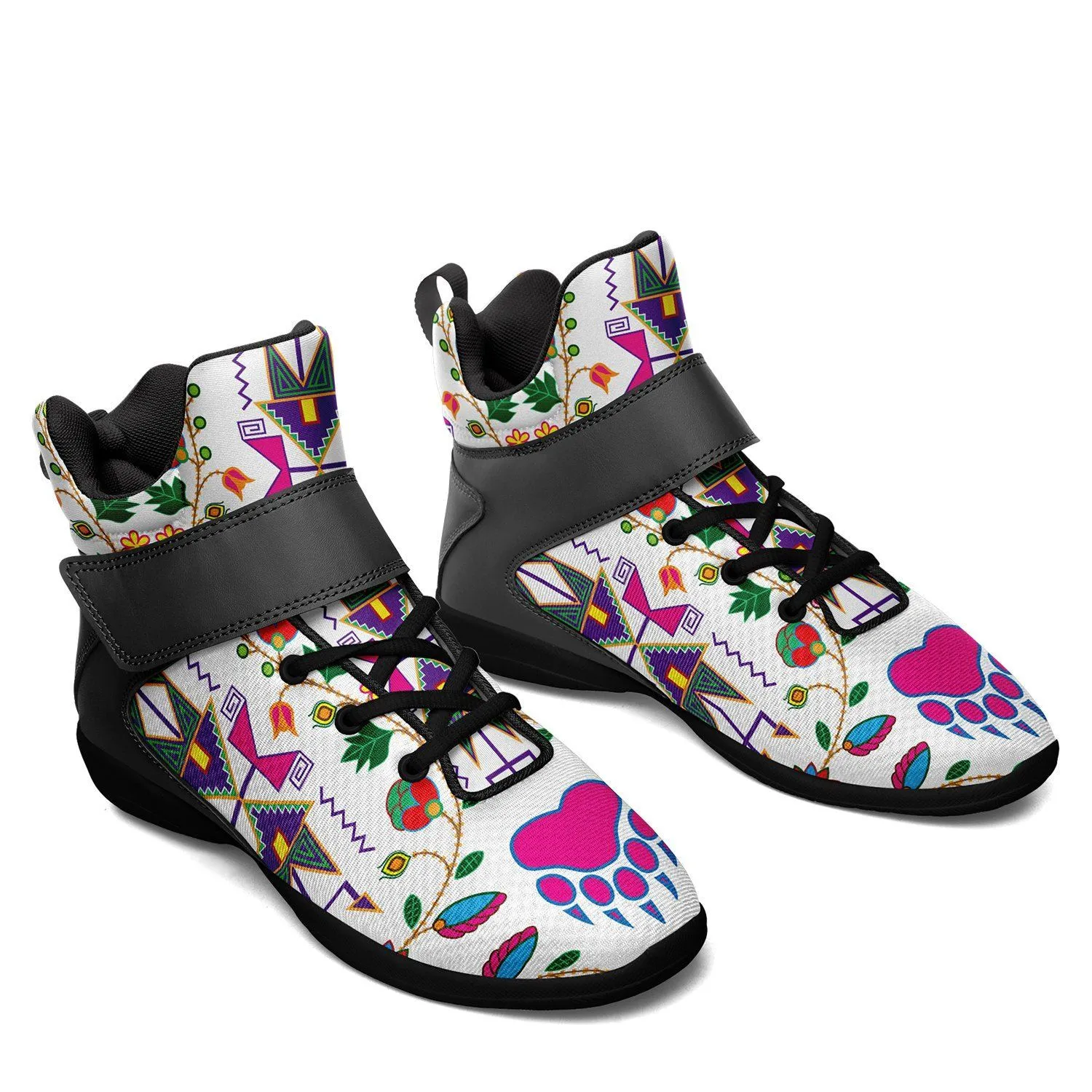 Geometric Floral Fall White Ipottaa Basketball / Sport High Top Shoes - Black Sole