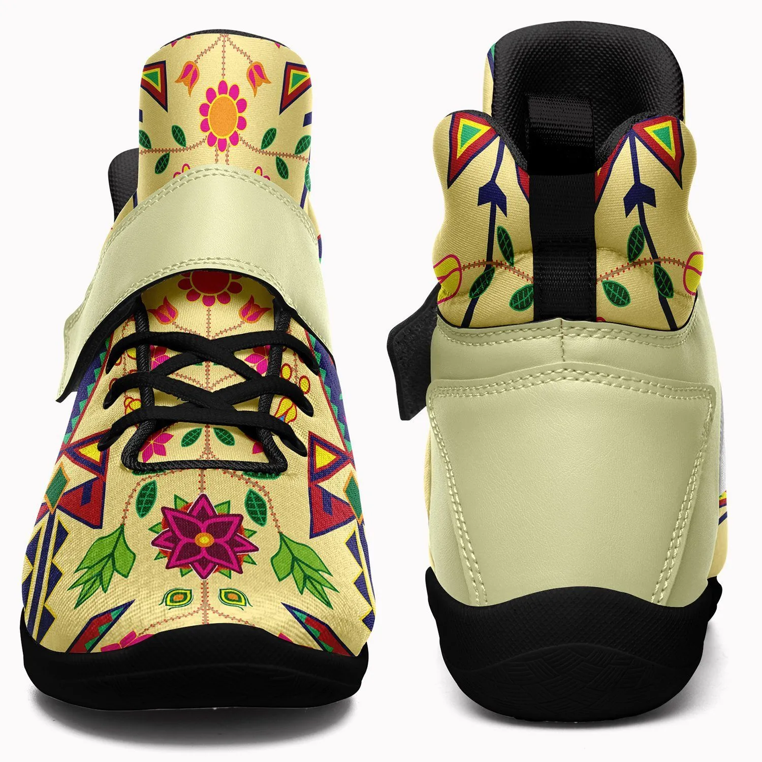 Geometric Floral Spring Vanilla Ipottaa Basketball / Sport High Top Shoes - Black Sole