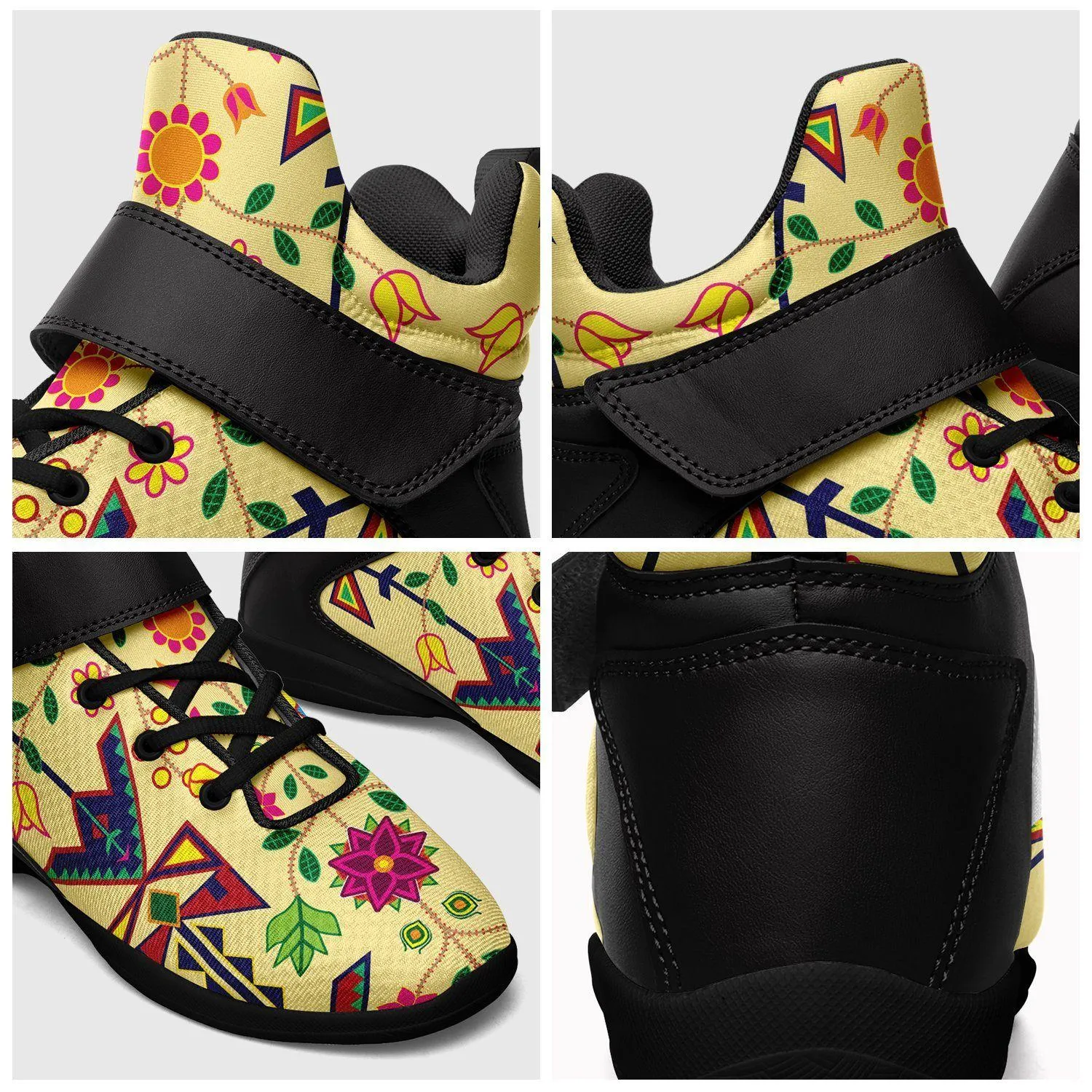 Geometric Floral Spring Vanilla Ipottaa Basketball / Sport High Top Shoes - Black Sole