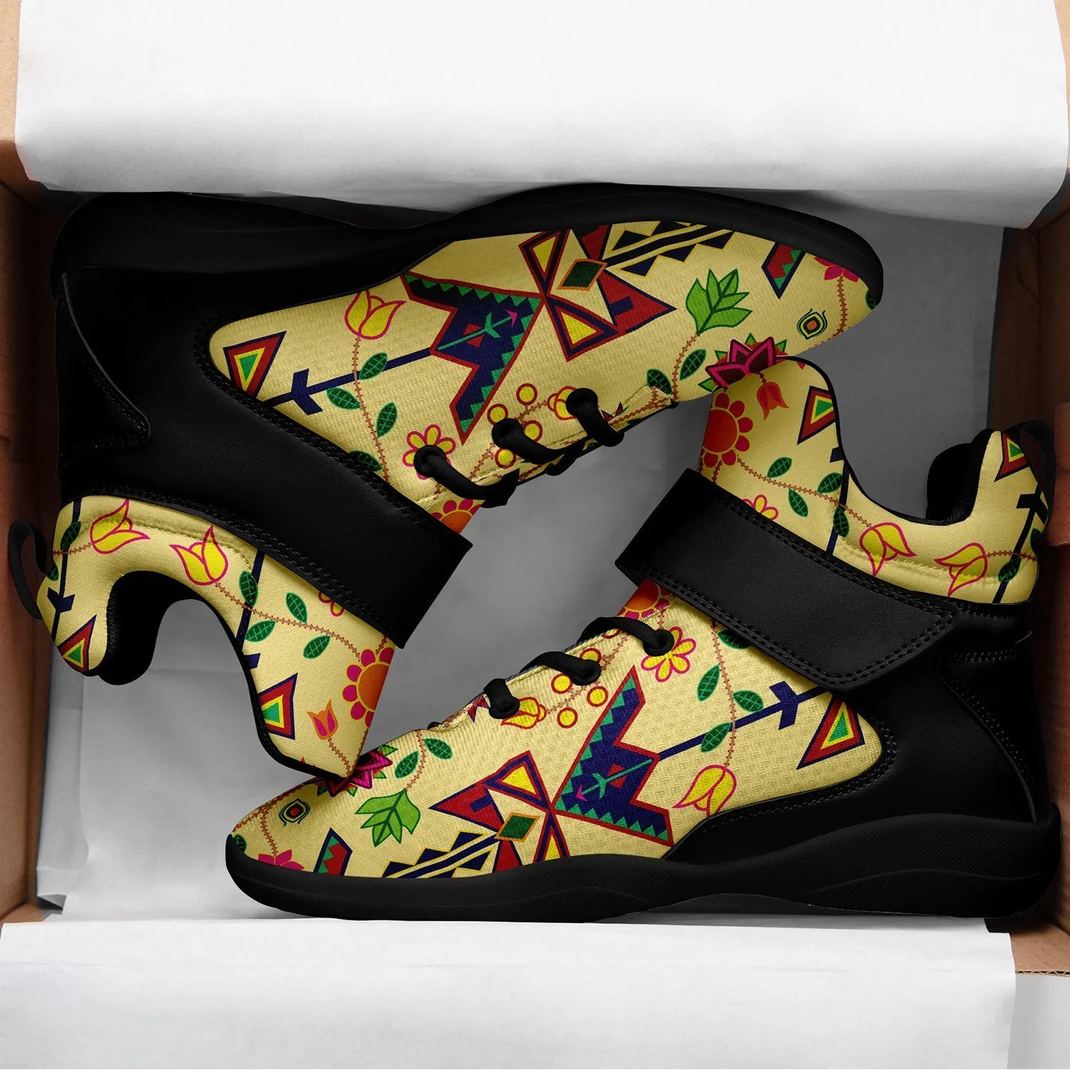 Geometric Floral Spring Vanilla Ipottaa Basketball / Sport High Top Shoes - Black Sole